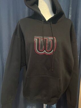 Vintage Wilson Black Crewneck Hoodie with Red and Gray Logo - Men